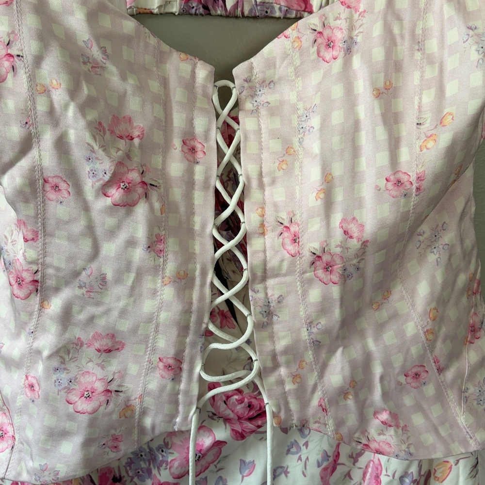 NWT For Love & Lemons Taylor Lace Up Corset Style Floral Mini Dress Medium - Picture 5 of 13